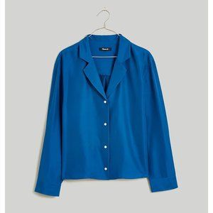 🏷️NWT Madewell Silk Button-Up Shirt In Blue Cove - Size XS